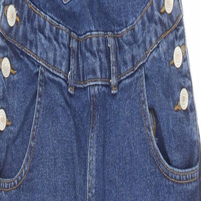 Denim & Co. Womens Blue Cotton Dungaree One-Piece Size 4 L26 in Button