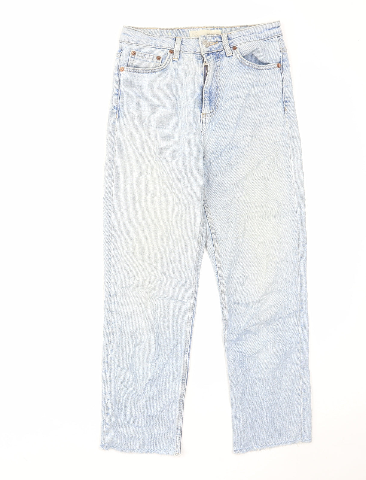 Topshop Womens Blue Cotton Straight Jeans Size 26 L30 in Regular Zip - Raw Hem