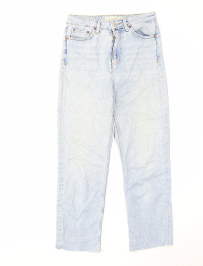 Topshop Womens Blue Cotton Straight Jeans Size 26 L30 in Regular Zip - Raw Hem