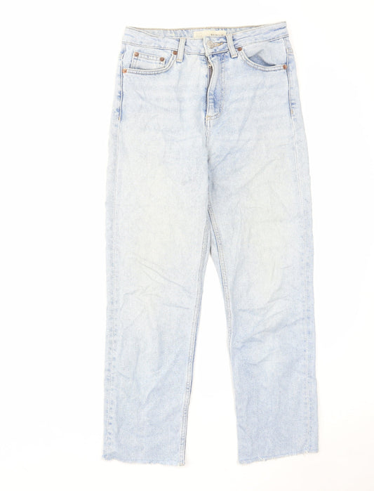 Topshop Womens Blue Cotton Straight Jeans Size 26 L30 in Regular Zip - Raw Hem