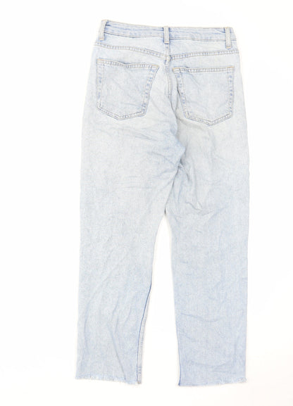 Topshop Womens Blue Cotton Straight Jeans Size 26 L30 in Regular Zip - Raw Hem