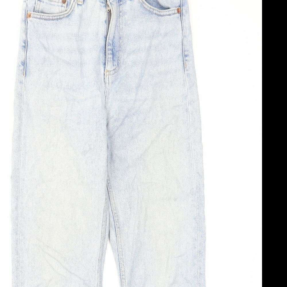 Topshop Womens Blue Cotton Straight Jeans Size 26 L30 in Regular Zip - Raw Hem