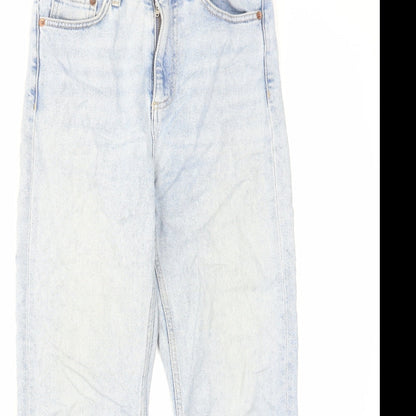 Topshop Womens Blue Cotton Straight Jeans Size 26 L30 in Regular Zip - Raw Hem