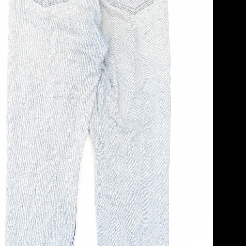 Topshop Womens Blue Cotton Straight Jeans Size 26 L30 in Regular Zip - Raw Hem