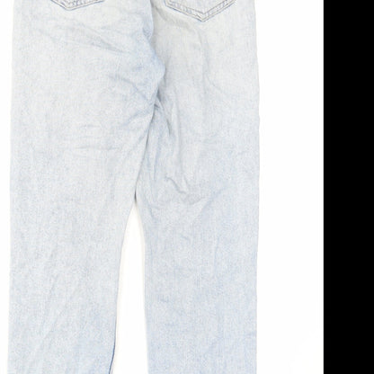 Topshop Womens Blue Cotton Straight Jeans Size 26 L30 in Regular Zip - Raw Hem