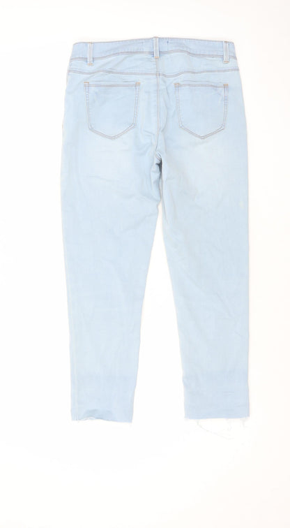 Matalan Womens Blue Cotton Skinny Jeans Size 10 L24 in Regular Zip - Raw Hem