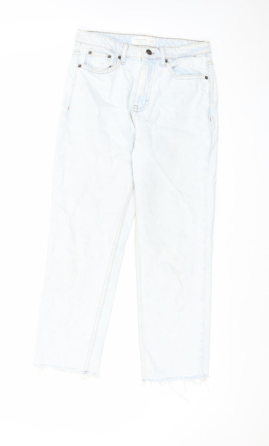 Topshop Womens Blue Cotton Straight Jeans Size 28 in L30 in Regular Zip
