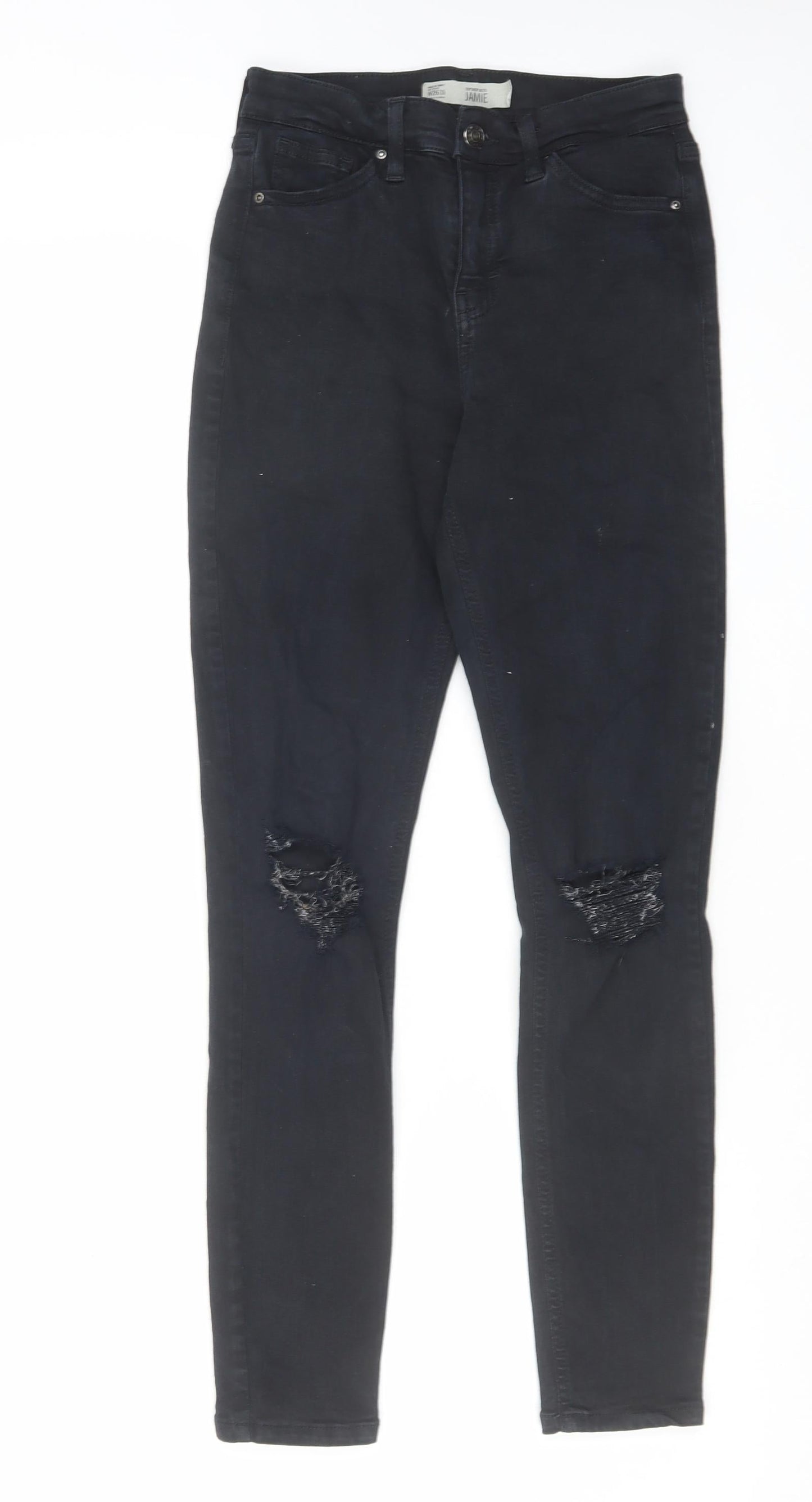 Topshop Womens Black Cotton Skinny Jeans Size 26 in L32 in Regular Zip