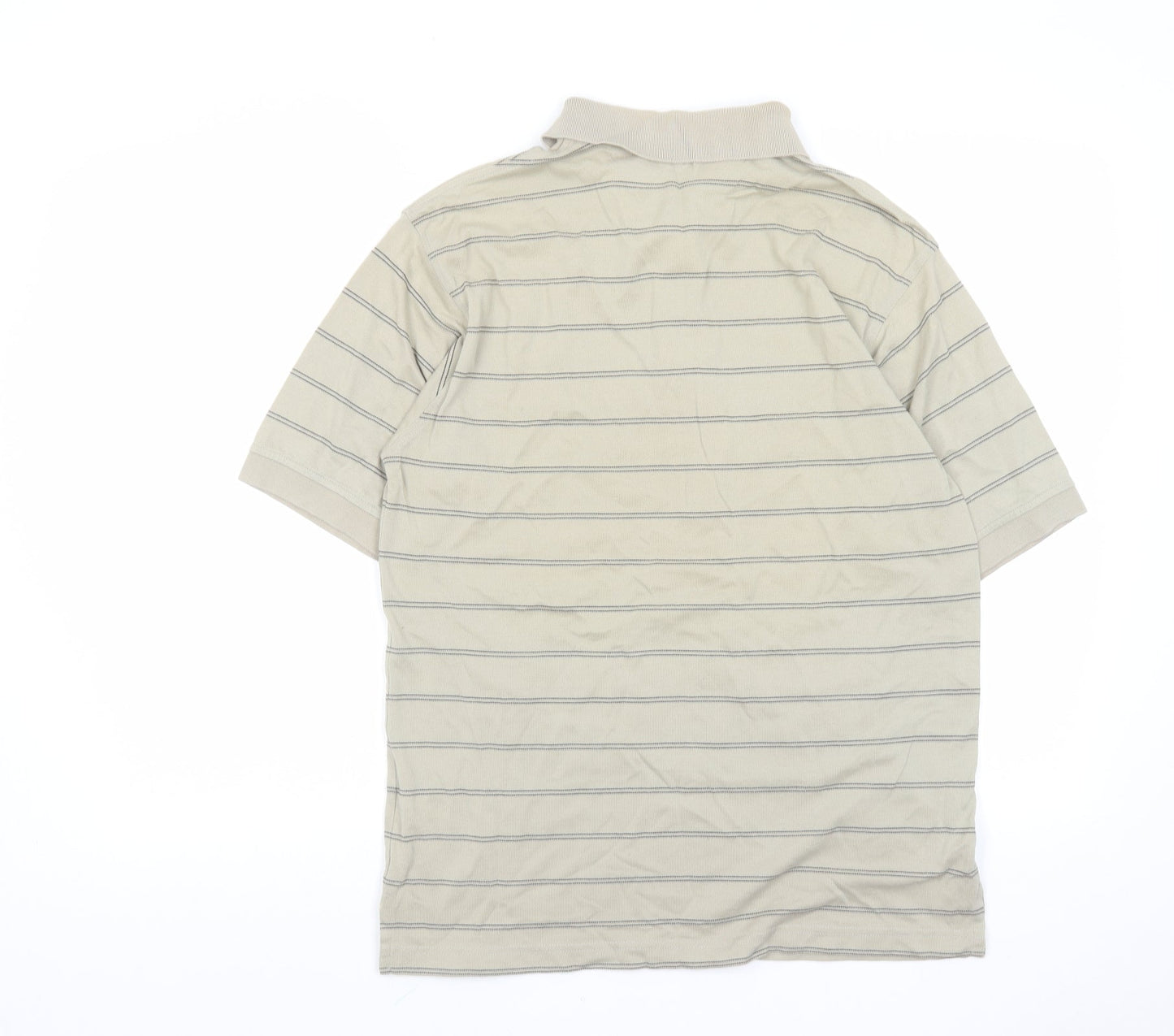 Marks and Spencer Mens Green Striped Cotton Polo Size S Collared Button