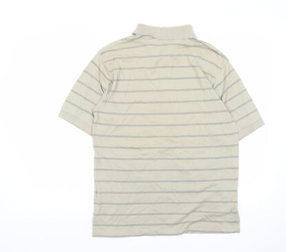 Marks and Spencer Mens Green Striped Cotton Polo Size S Collared Button