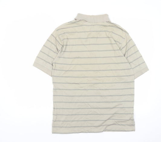 Marks and Spencer Mens Green Striped Cotton Polo Size S Collared Button