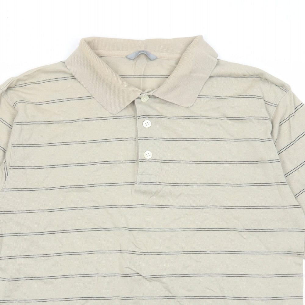 Marks and Spencer Mens Green Striped Cotton Polo Size S Collared Button