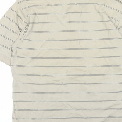 Marks and Spencer Mens Green Striped Cotton Polo Size S Collared Button