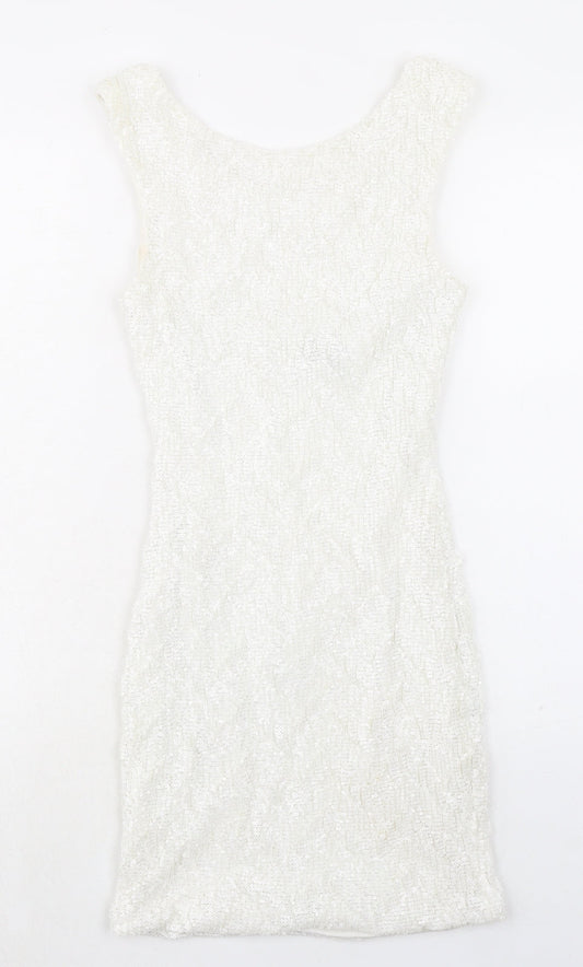 Jane Norman Womens Ivory Polyester Shift Size 12 Round Neck Pullover