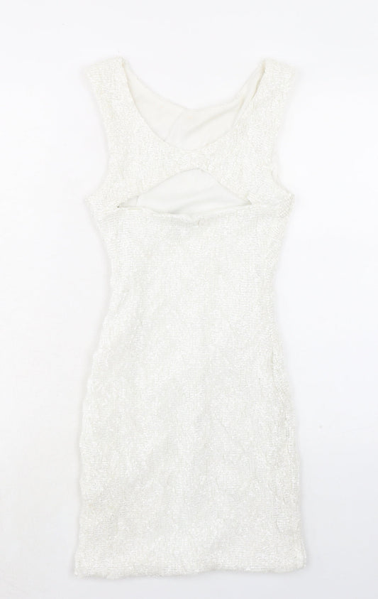 Jane Norman Womens Ivory Polyester Shift Size 12 Round Neck Pullover