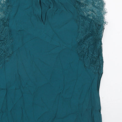 Promod Womens Green Viscose Basic Blouse Size 10 Round Neck - Lace Trim