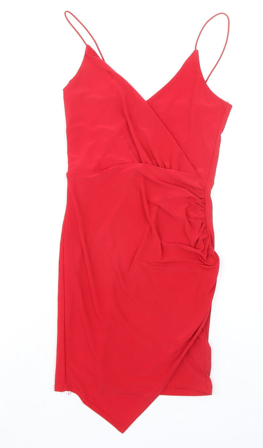 PRETTYLITTLETHING Womens Red Polyester Tank Dress Size 6 V-Neck