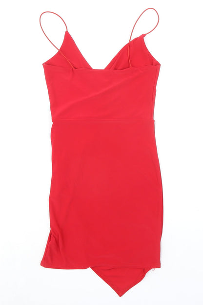 PRETTYLITTLETHING Womens Red Polyester Tank Dress Size 6 V-Neck