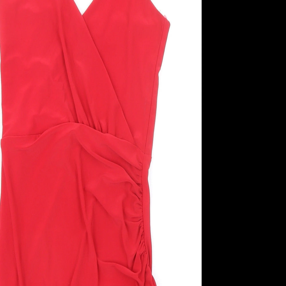 PRETTYLITTLETHING Womens Red Polyester Tank Dress Size 6 V-Neck