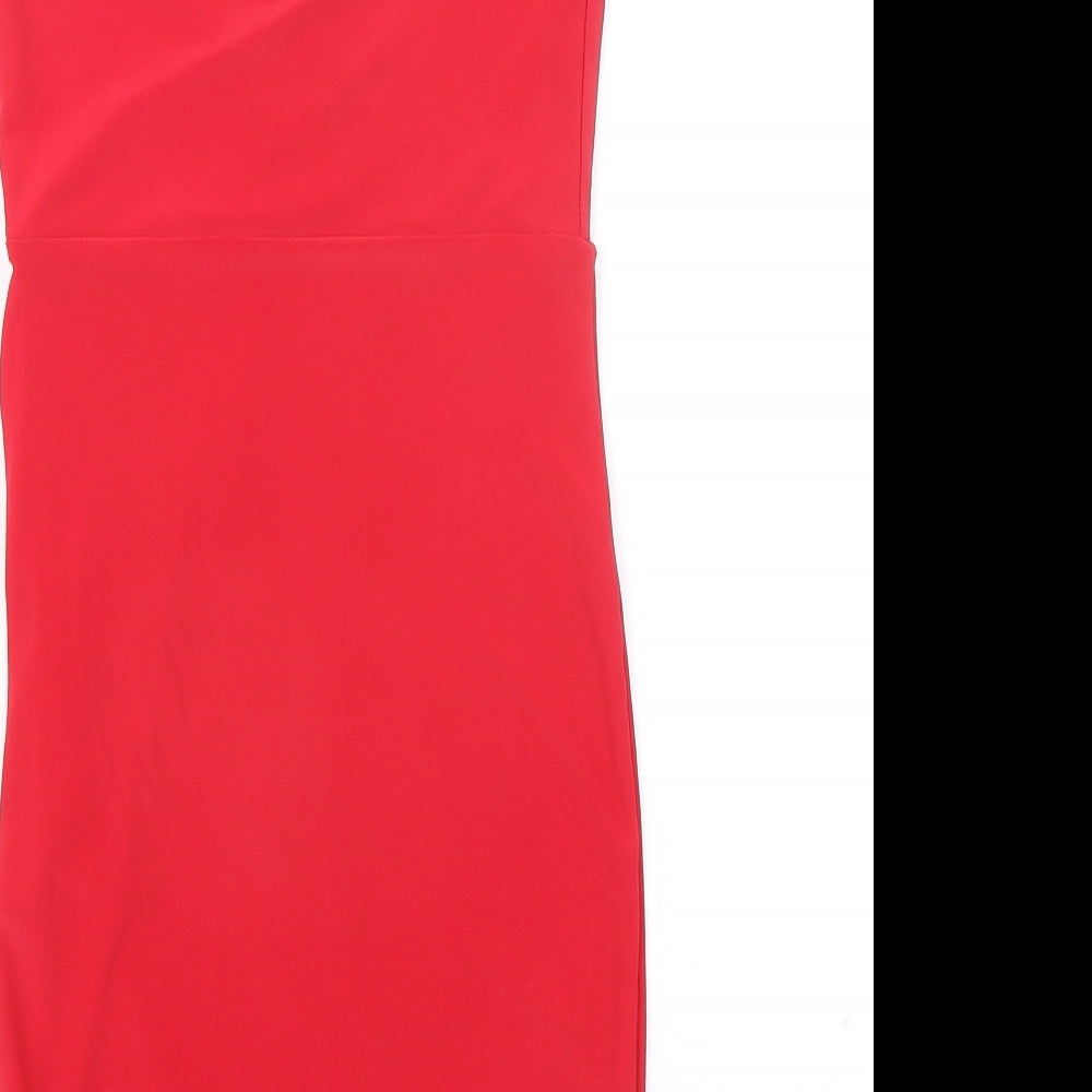 PRETTYLITTLETHING Womens Red Polyester Tank Dress Size 6 V-Neck
