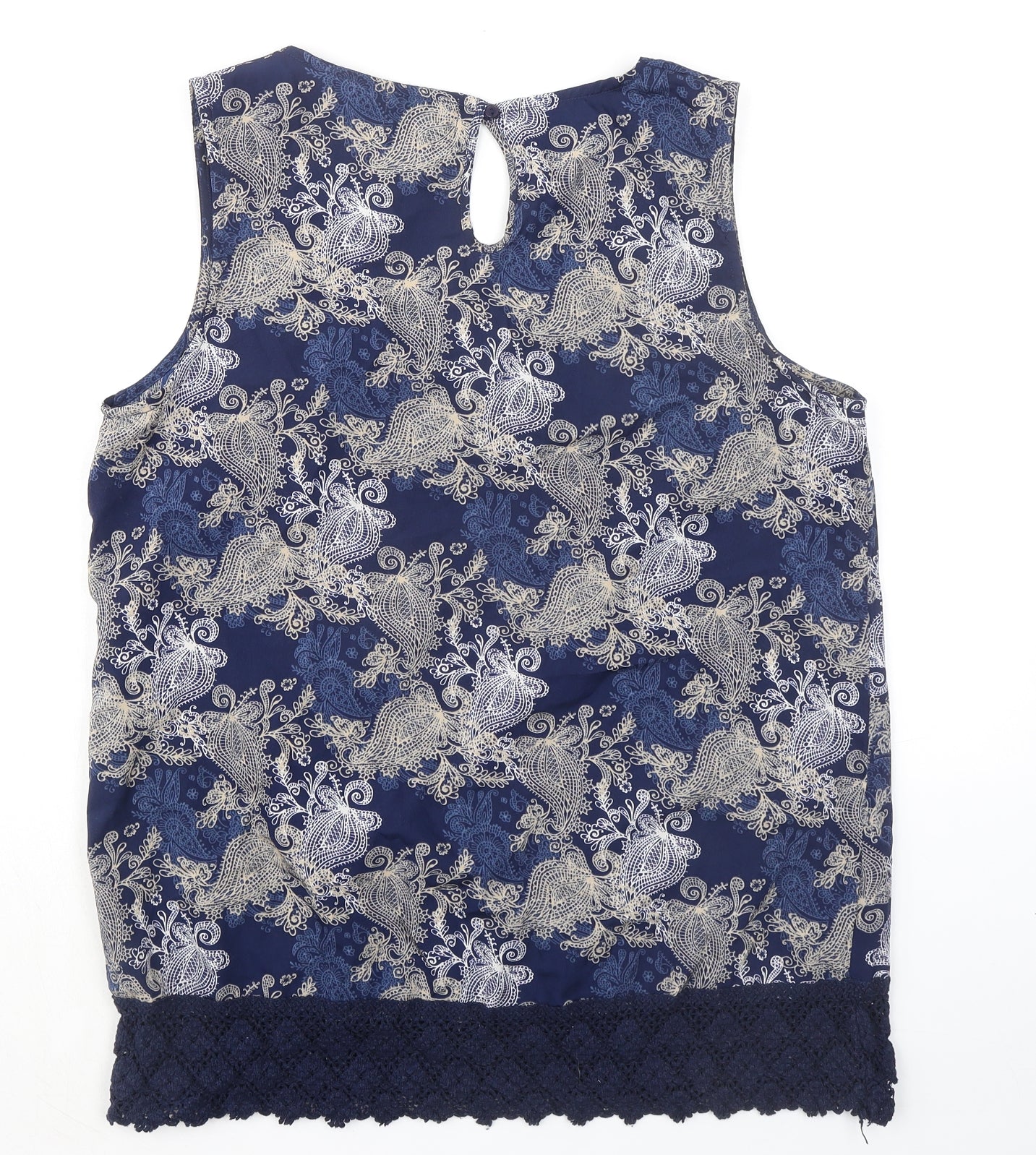 Originals Womens Blue Geometric Polyester Basic Tank Size 16 Round Neck