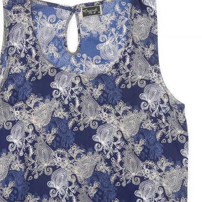 Originals Womens Blue Geometric Polyester Basic Tank Size 16 Round Neck