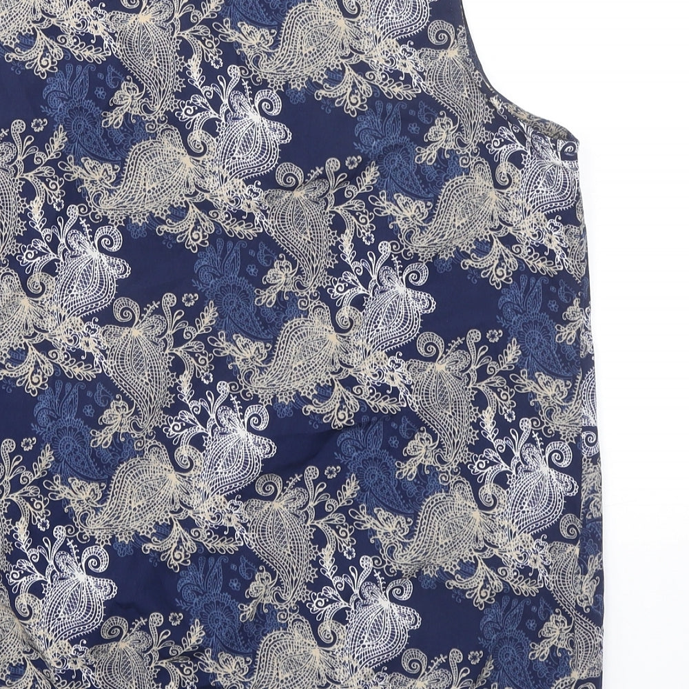 Originals Womens Blue Geometric Polyester Basic Tank Size 16 Round Neck