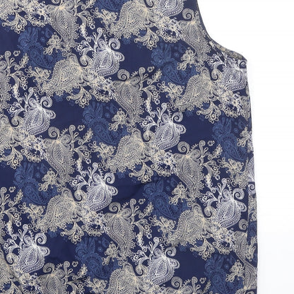 Originals Womens Blue Geometric Polyester Basic Tank Size 16 Round Neck