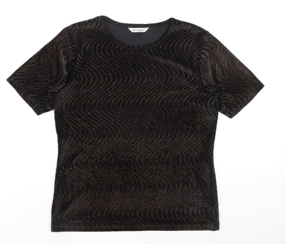 Berkertex Womens Black Geometric Polyester Basic T-Shirt Size 12 Round Neck