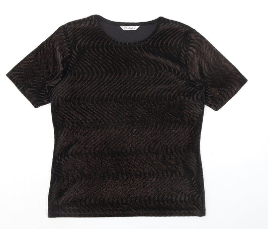 Berkertex Womens Black Geometric Polyester Basic T-Shirt Size 12 Round Neck