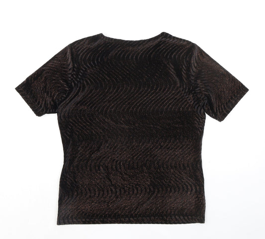 Berkertex Womens Black Geometric Polyester Basic T-Shirt Size 12 Round Neck