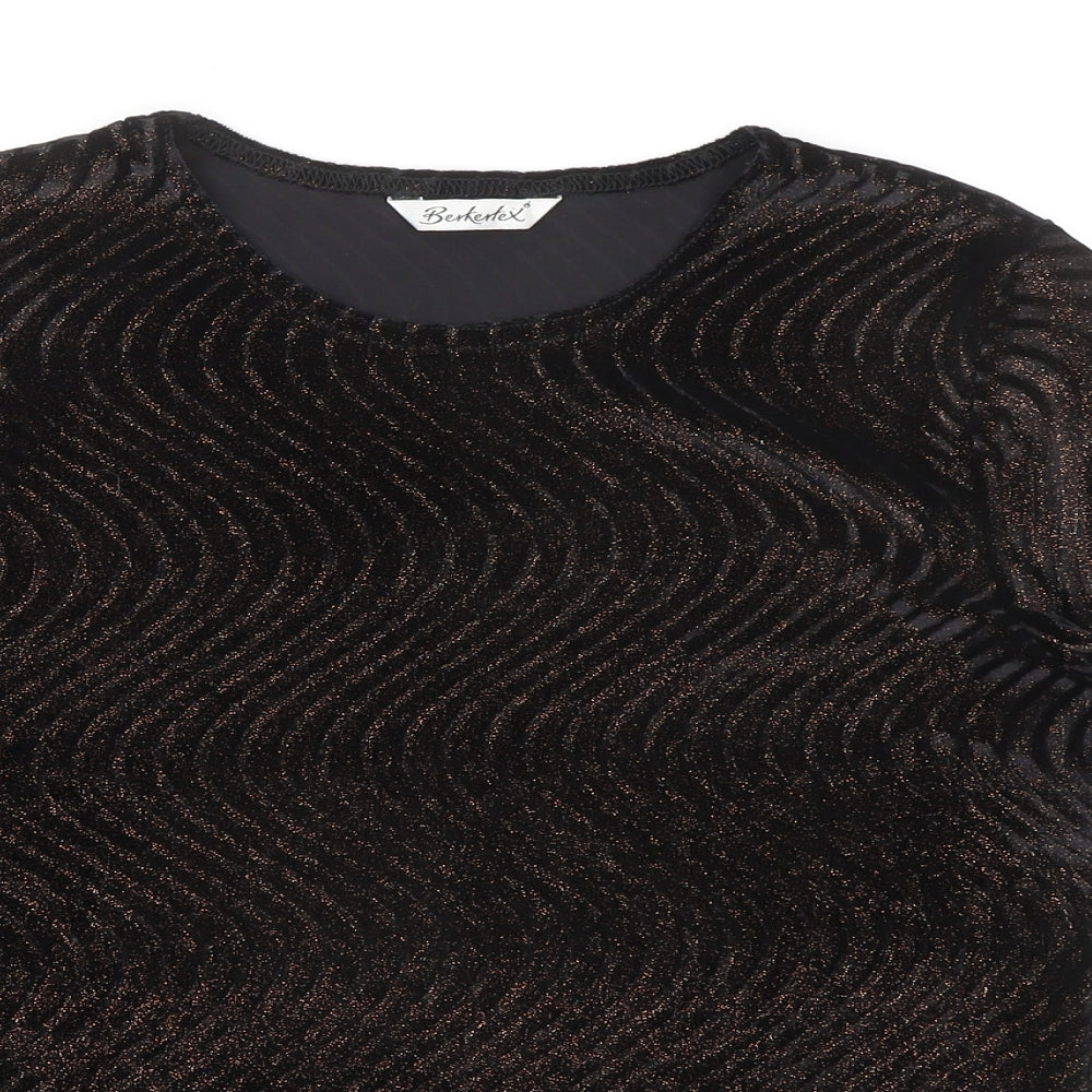 Berkertex Womens Black Geometric Polyester Basic T-Shirt Size 12 Round Neck