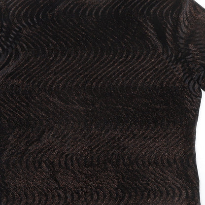 Berkertex Womens Black Geometric Polyester Basic T-Shirt Size 12 Round Neck