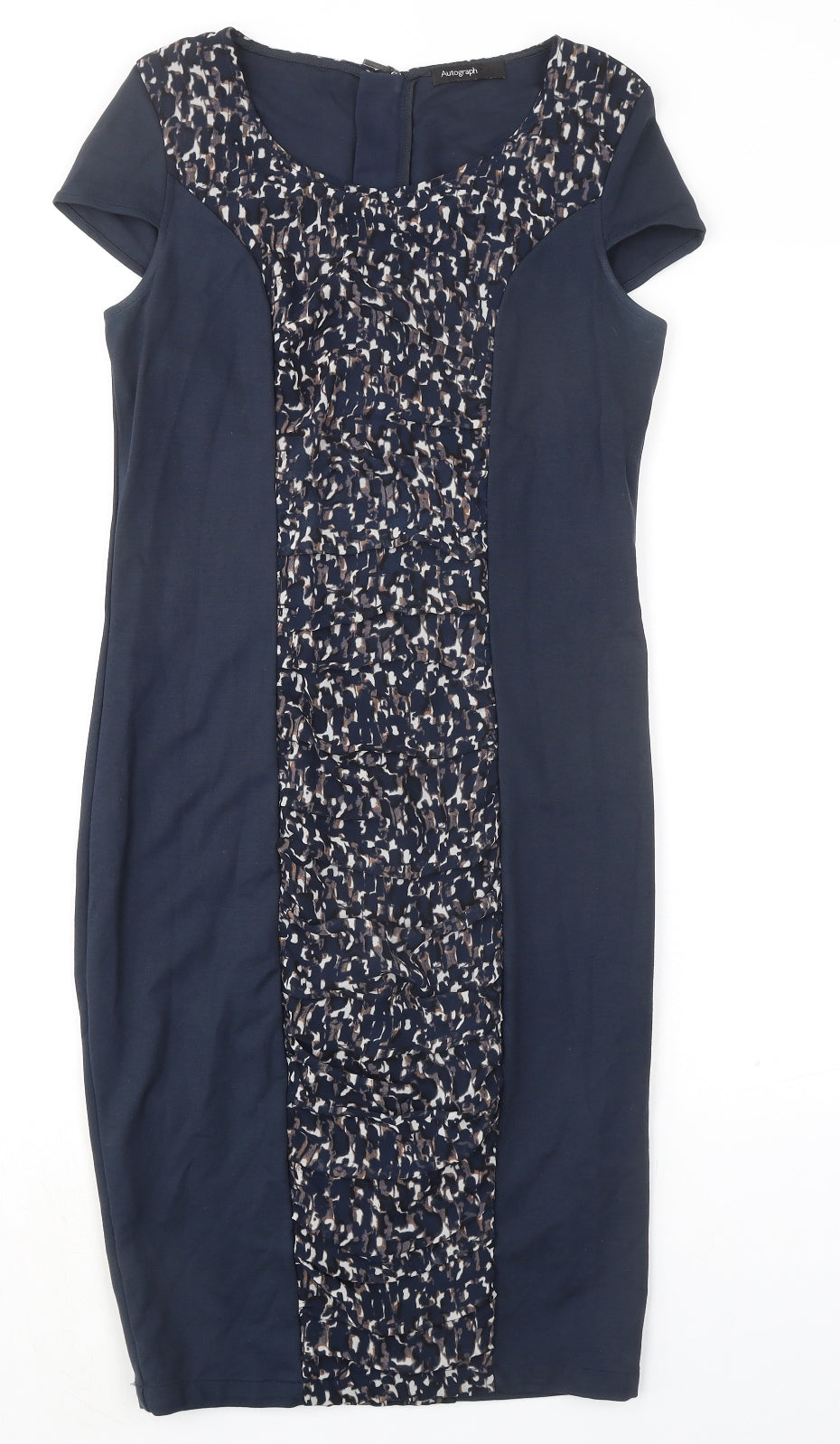 Autograph Womens Blue Geometric Viscose Shift Size 12 Round Neck Zip