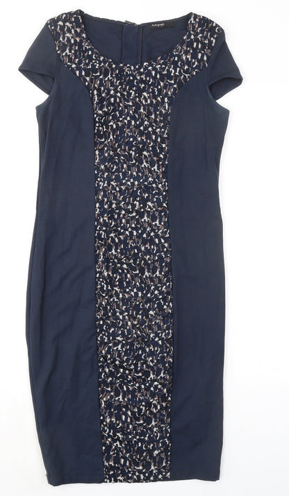 Autograph Womens Blue Geometric Viscose Shift Size 12 Round Neck Zip