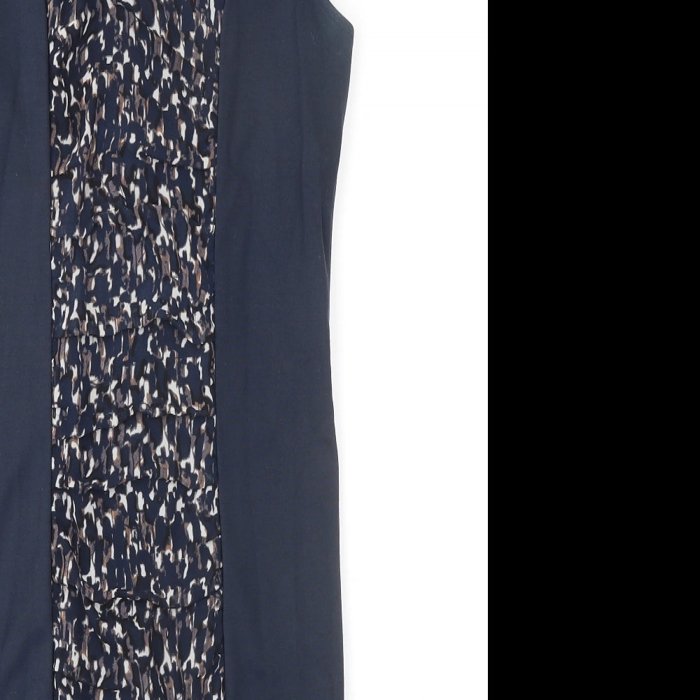 Autograph Womens Blue Geometric Viscose Shift Size 12 Round Neck Zip