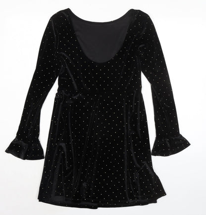 ASOS Womens Black Polka Dot Polyester A-Line Size 8 Round Neck Pullover