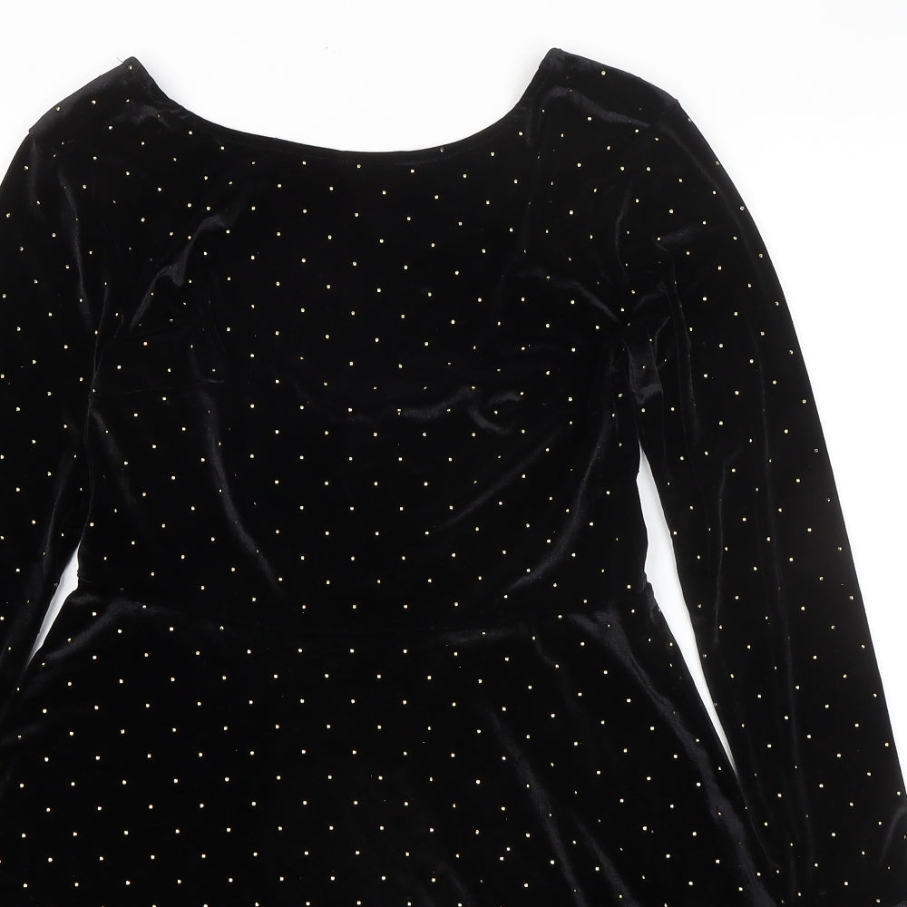 ASOS Womens Black Polka Dot Polyester A-Line Size 8 Round Neck Pullover