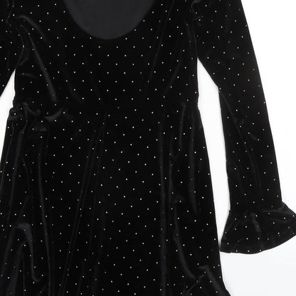 ASOS Womens Black Polka Dot Polyester A-Line Size 8 Round Neck Pullover