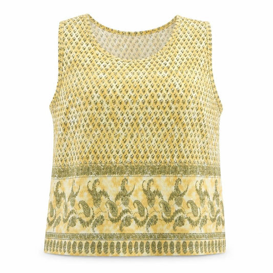 Pleat Pleat Womens Yellow Paisley Polyester Basic Tank Size L Round Neck
