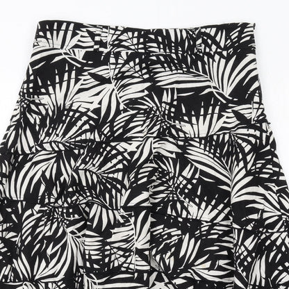 Bonmarché Womens Black Geometric Linen Swing Skirt Size 12 Zip - Leaf pattern