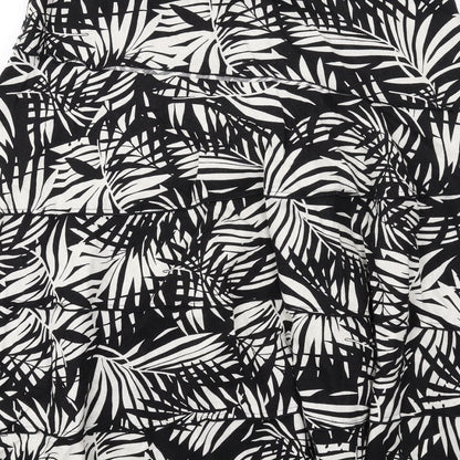 Bonmarché Womens Black Geometric Linen Swing Skirt Size 12 Zip - Leaf pattern