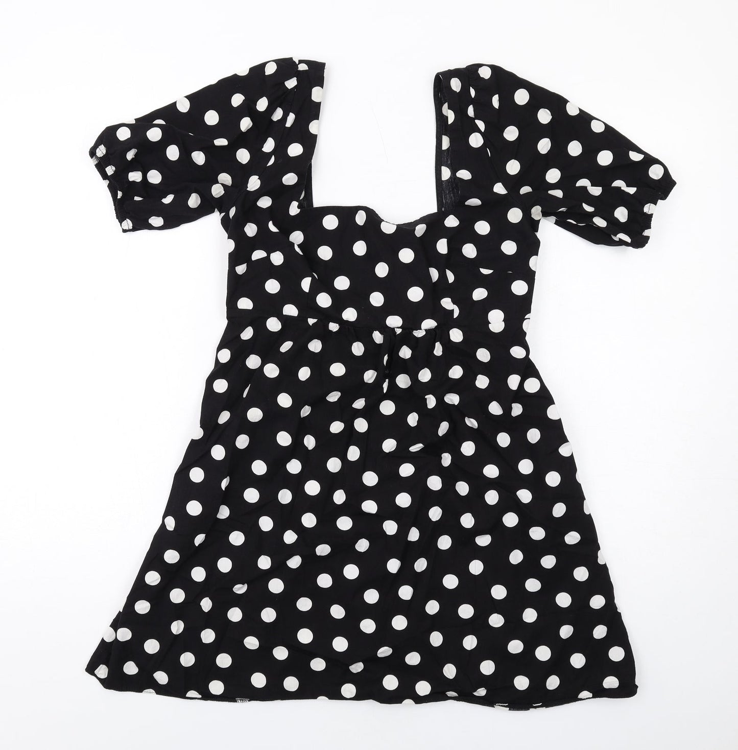 Miss Selfridge Womens Black Polka Dot Cotton A-Line Size 8 Square Neck Pullover