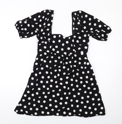 Miss Selfridge Womens Black Polka Dot Cotton A-Line Size 8 Square Neck Pullover
