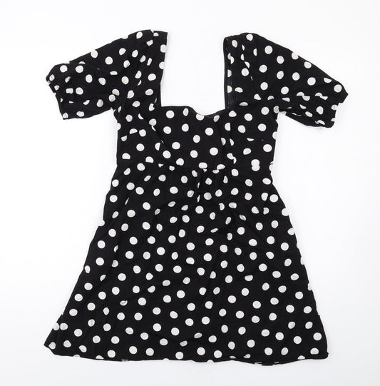 Miss Selfridge Womens Black Polka Dot Cotton A-Line Size 8 Square Neck Pullover
