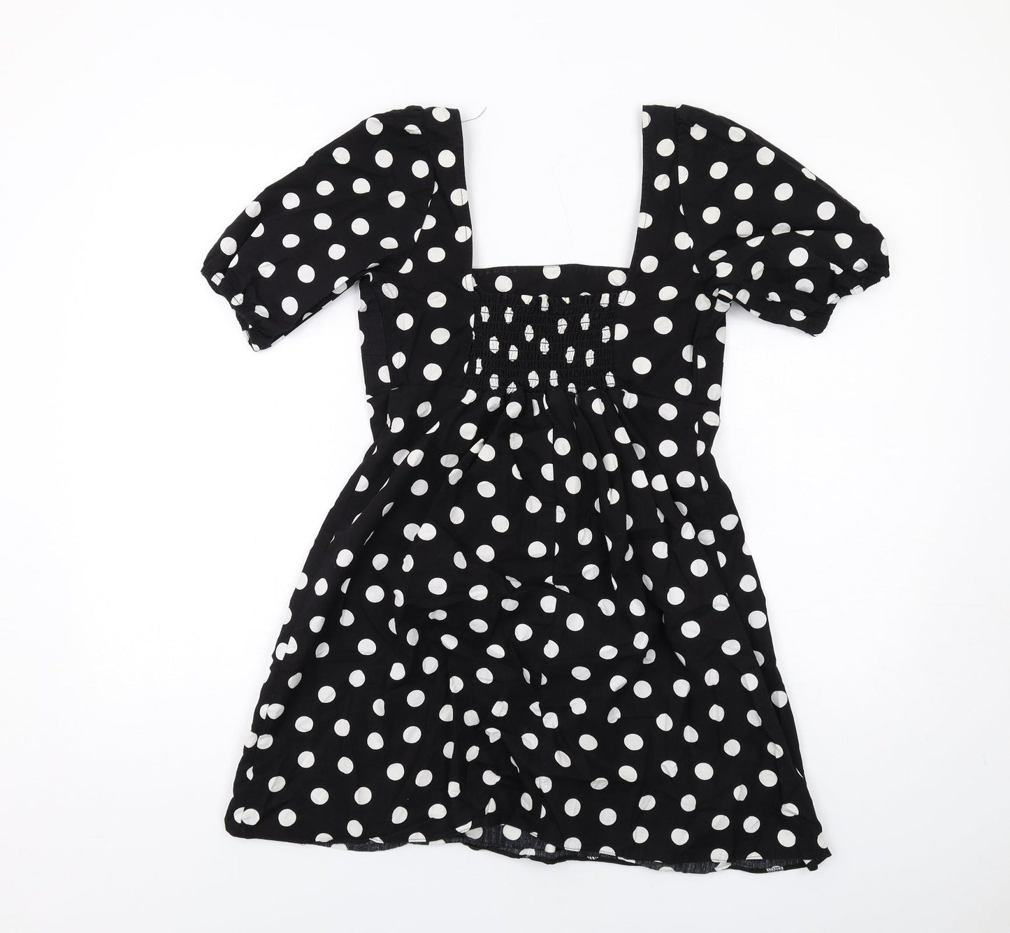 Miss Selfridge Womens Black Polka Dot Cotton A-Line Size 8 Square Neck Pullover