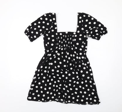 Miss Selfridge Womens Black Polka Dot Cotton A-Line Size 8 Square Neck Pullover