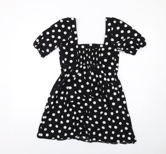 Miss Selfridge Womens Black Polka Dot Cotton A-Line Size 8 Square Neck Pullover