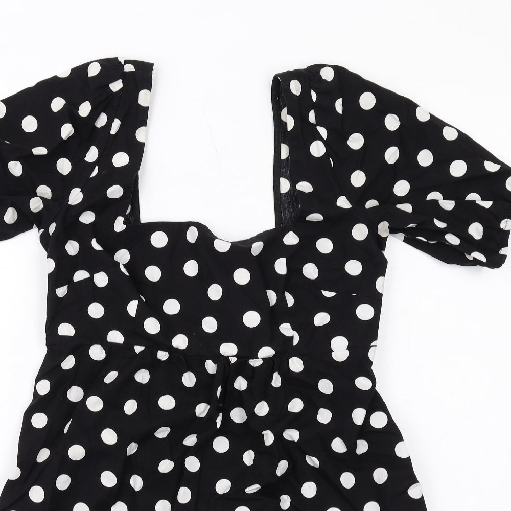 Miss Selfridge Womens Black Polka Dot Cotton A-Line Size 8 Square Neck Pullover