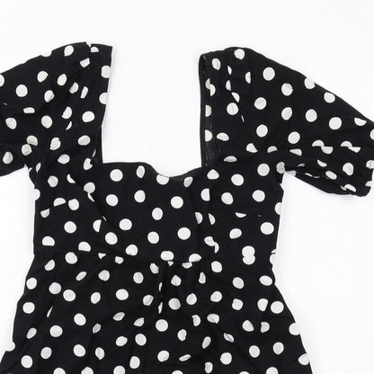 Miss Selfridge Womens Black Polka Dot Cotton A-Line Size 8 Square Neck Pullover